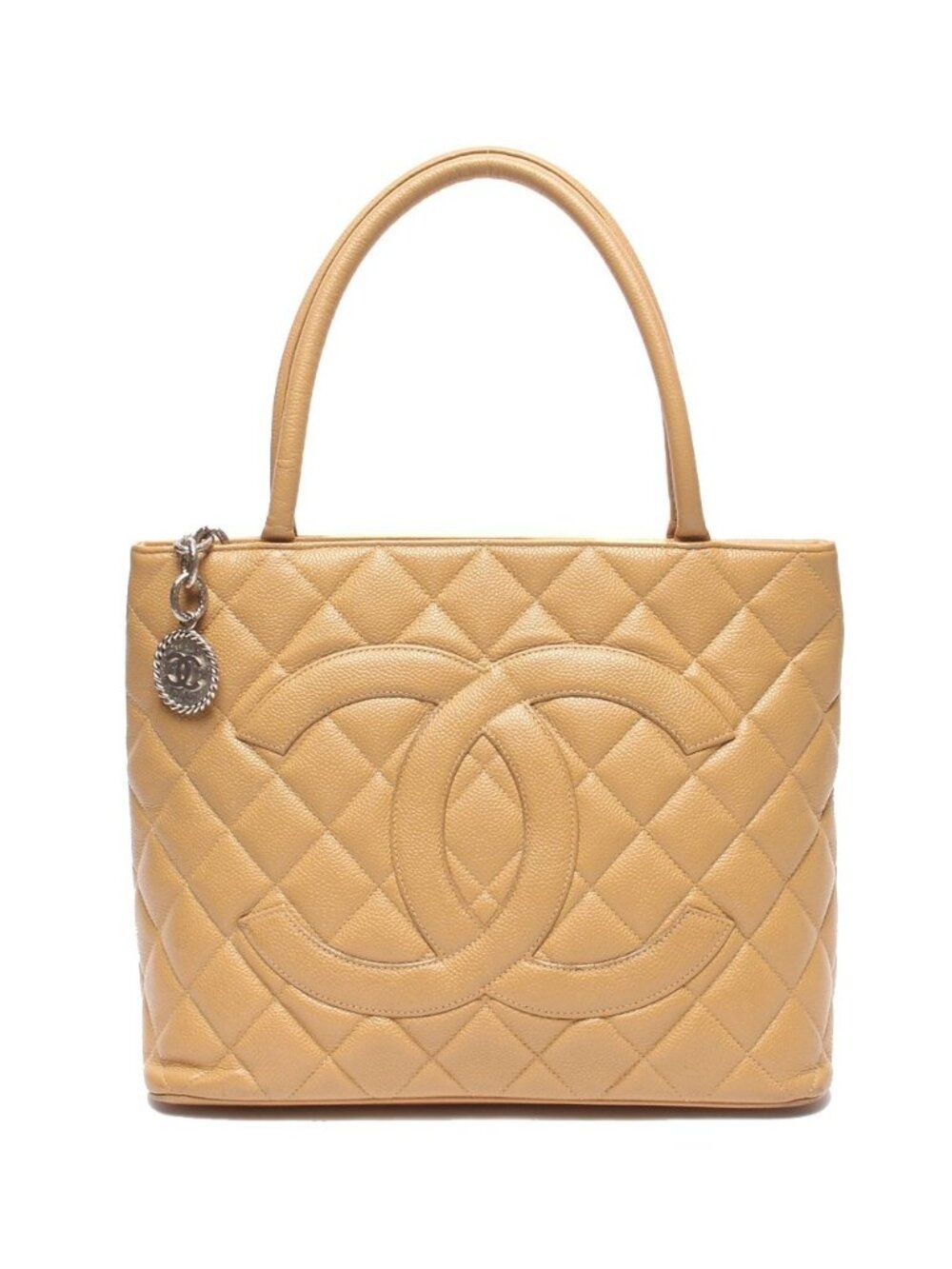 Chanel Tote Bag Silver Caviar Leather Reissue Medallion Quilted